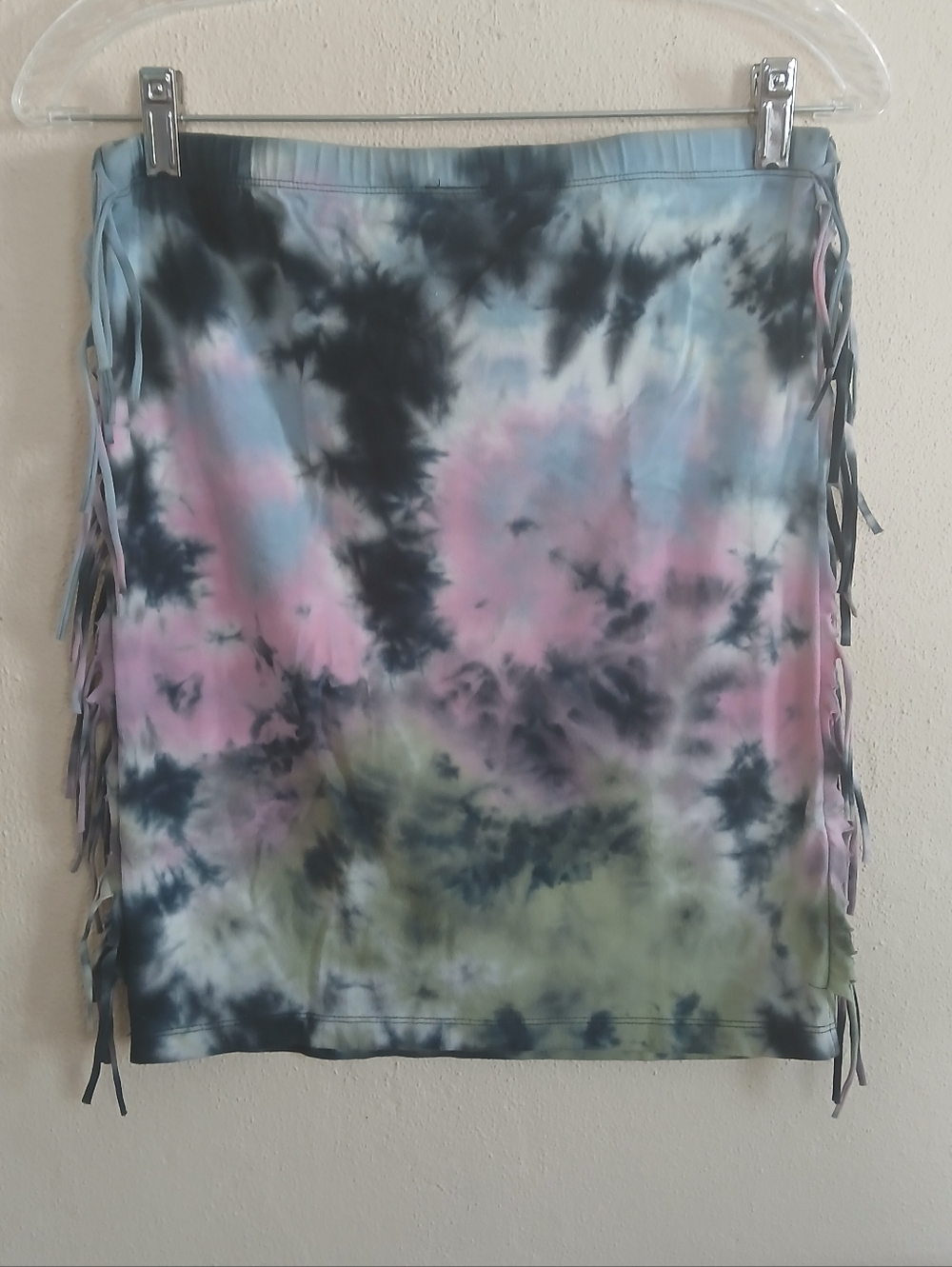 D-Signed Tie-Dye Fringe Mini Skirt Pink Blue Black Wild Size XL - Picture 3 of 6